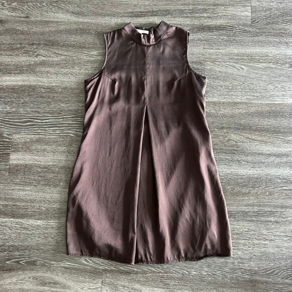 EUC Jenny Han Rich Brown 100% Silk Wrap Midi Dress Size M V-Neck Slip Dress - Picture 9 of 10